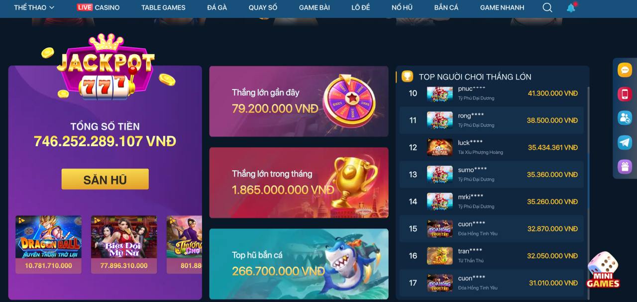 Jackpot hấp dẫn trong game v7sb